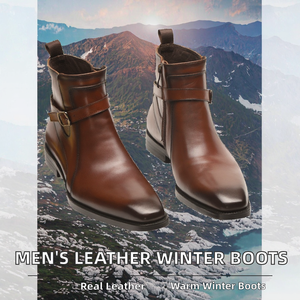 Botas de Invierno para Hombre, de Piel Genuina, Punta Cuadrada, Cierre de Cremallera, Térmicas, Cómodas, Antideslizantes, Modernas, Casuales, para Caminar - Product Image 2