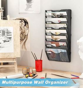 8-Pocket <b>Desk</b> Tidy Organiser A4 <b>Wall</b> Mounted Document Paper Holder Vertical Metal Magazine Rack <b>Wall</b> Hanging Storage Organiser - Product Image 5