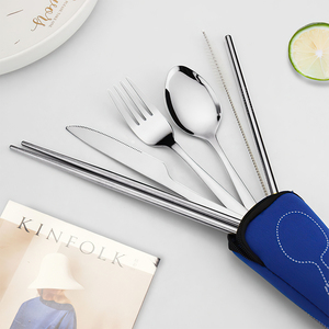 Tái Sử Dụng Bộ Đồ Ăn Đũa Muỗng Thép Không Gỉ <span class=keywords><strong>Flatware</strong></span> <span class=keywords><strong>Set</strong></span> Kim Loại Rơm Du Lịch Xách Tay Thiết Lập Dao Kéo - Product Image 6