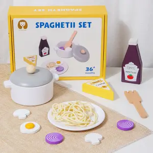 Custom Children Wooden Simulation Italian Pasta Spaghetti Ketchup Kitchen Set Educational Pretend Cooking Toys For Boys Girls