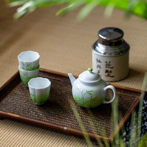 Hand Painted Bamboo Ceramic Teapot Porcelain Round With Lid Small Kung Fu <b>Tea</b> <b>Set</b> Afternoon <b>Tea</b> Use - Product Image 2