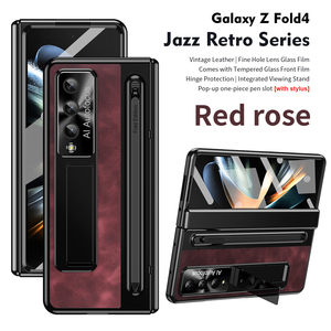 Fundas Plegables Antigolpes para Teléfono Móvil de la Serie Jazz Retro para <span class=keywords><strong>Samsung</strong></span> Galaxy Z Fold 4 5 6 7 con Lápiz Óptico y Cristal Templado - Product Image 2