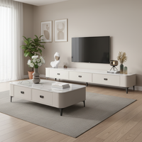 Sorgfältig ausgewähltes minimalistisches Massivholz-Teetisch- und TV-Schrank-Set – Modernes, kreatives, leicht luxuriöses Aufbewahrungs- und mobiles Set für kleine Wohnungen