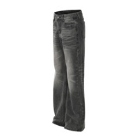 Rétro délavé dégradé en détresse droit ample jambe large évasé à la mode polyvalent jean pour hommes