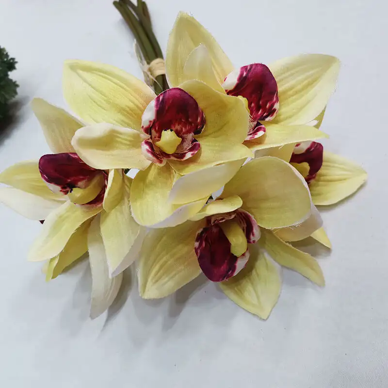 Sen Masine multicolore vraie touche fleurs soie artificielle Cymbidium orchidée pour la décoration intérieure pièce maîtresse