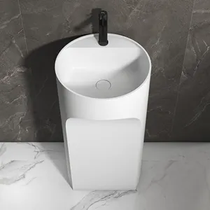 Modern Round Freestanding Bathroom Wash Basins Solid Surface White Resin Stone Sink Factory Directly For Home Use