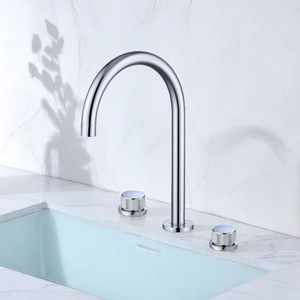 Grifo de lavabo de tres orificios giratorio de cobre cepillado dorado, con doble manija y base de <span class=keywords><strong>roca</strong></span>, juego de tres piezas <span class=keywords><strong>para</strong></span> <span class=keywords><strong>baño</strong></span> - Product Image 6
