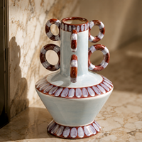 Vase en céramique bleu clair avec poignée multi-boucles, vase décoratif pour fleurs, pour salon, table console, décoration intérieure