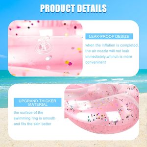 Flotador Inflable de PVC Rosa con Purpurina de 47 Pulgadas, Diseño de Novia con Flores, Plegable e Impermeable para Adultos, Ideal para el Verano - Product Image 4