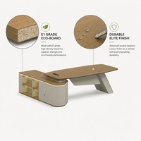 Scrivania Direzionale Moderna con Gambe in Acciaio, MDF E1 Termoformato, Barra LED RGB a 12 Colori, Serratura con Codice e Scatola Portacavi