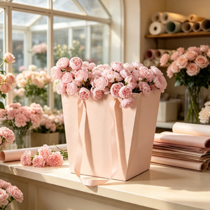 Bolsa de Papel Elegante y Duradera para Ramos Florales, Diseño Impreso en Flexografía, Forma Trapezoidal, con Cinta, para Bodas y San Valentín de Lujo - Product Image 6