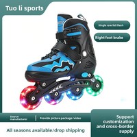 Patins à roulettes Tuoli bleu-noir pour enfants, à une rangée, roulements ABEC-7, roues entièrement lumineuses en tissu PU, réglables, pour garçons débutants