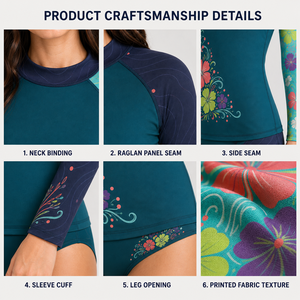 Vente en gros usine : Haut de <span class=keywords><strong>surf</strong></span> pour femme à imprimé floral Hibiscus, Rashguard à manches longues UPF 50+, T-shirt de protection solaire pour le paddle - Product Image 4