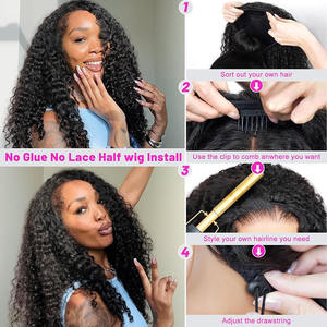 Perruque mi-longue à ondulations d'eau en <span class=keywords><strong>cheveux</strong></span> humains, 3 en 1, sans colle, sans couture, à retourner, avec bandeau à cordon, densité 180%, perruque mi-longue bouclée - Product Image 3