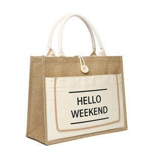 Fashion Customize Logo Large Capacity <strong>Jute</strong> <strong>Tote</strong> Shopping <strong>Bag</strong> for Wedding Gift <strong>Bag</strong> - Product Image 4