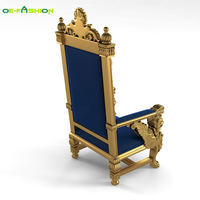 Fauteuil Trône OE-FASHION de Luxe en Bois Massif Bleu Royal avec Tête de Lion et Finition Dorée 88 pouces pour Salon et Appartement
