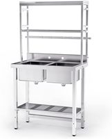 Table de travail de cuisine commerciale pour hôtel avec évier et étagère supérieure en acier inoxydable