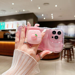 Funda de teléfono TPU con borde ondulado transparente Rosa INS con soporte de jugo de melocotón placa ondulada <span class=keywords><strong>azúcar</strong></span> para iPhone 17 Pro Max Plus transparente - Product Image 5