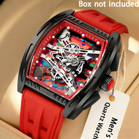 Montre à quartz pour homme avec boîtier en alliage creux de 38 mm, cadran à aiguilles, boîtier de 10 mm, montre de sport avec bracelet en silicone coloré