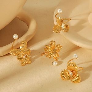 New fashionable and versatile pearl flower <b>ring</b>, stainless steel 18k gold plated, colorfast, <b>adjustable</b> opening. - Product Image 1