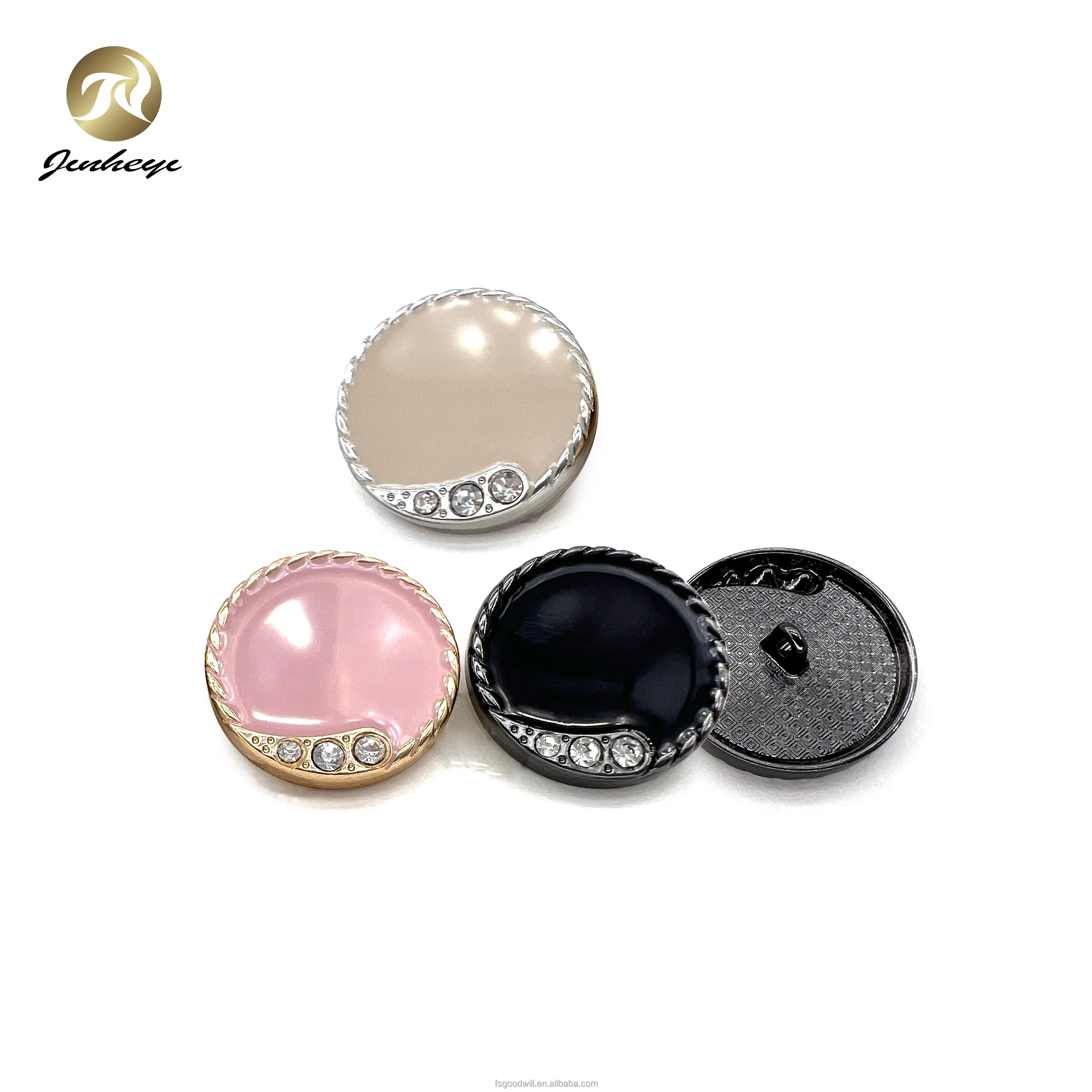 Botón de metal personalizado profesional, botones redondos de aleación de zinc y cristal esmaltado para abrigo