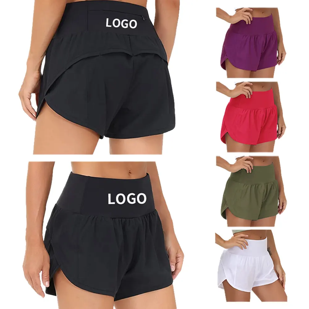 wholesale Women'S high waisted Breathable Quick Dry Elastic Activia Gym Running Workout Shorts With Zipper Pockets