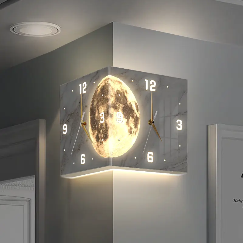 Modern Style Large 3D Creative Corner Clock Gold Luxury Wall Clock LED Light Decorations For Home Living Room Decors