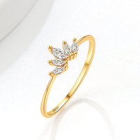 Bague délicate en argent 925 plaqué or 18 carats avec feuille en zircon cubique marquise, bagues fines empilables en or