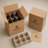Boîte d'expédition pour 6 bouteilles de vin, emballage en carton ondulé durable avec inserts en pulpe moulée protectrice pour les vignerons
