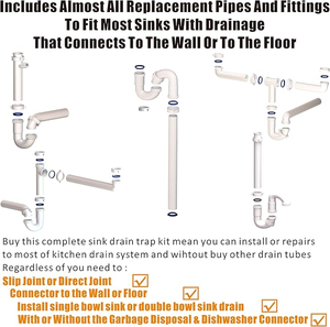 Évier de cuisine blanc en plastique avec égouttoir, filtre et siphon de vidange avec tuyau flexible pour lave-vaisselle - Product Image 4