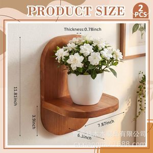 Support mural en bois pour fleurs, forme ovale, couleur bois naturel, étagère de rangement pour la décoration de la maison - Product Image 3