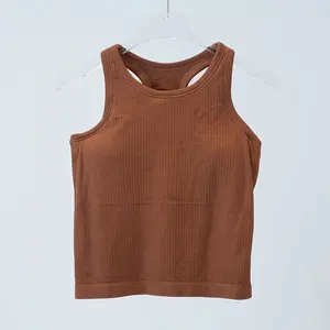 <span class=keywords><strong>Chaleco</strong></span> corto atlético de nailon de verano para <span class=keywords><strong>mujer</strong></span>, costillas de punto elásticas, almohadilla cómoda para el pecho, <span class=keywords><strong>plumas</strong></span> de gasa, borla - Product Image 2