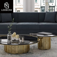 Table de salon Offre Spéciale de luxe ensemble table basse ronde en marbre noir en acier inoxydable doré