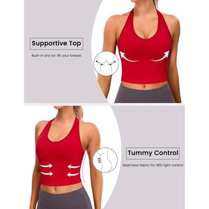 FOXA Womens Seamless <b>Halter</b> Tank Top With Built In <b>Bra</b> V <b>Neck</b> Backless Sports Workout Camisole Summer 2026 - Product Image 4