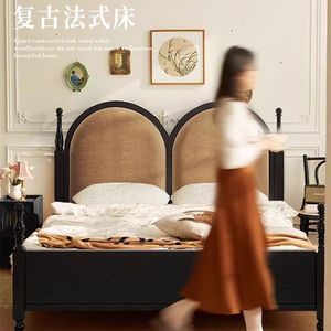 Pháp Retro 1.8 mét KING-Size khung Giường đôi gỗ rắn với mềm-Đệm lưu trữ hiện đại tường giường thiết kế - Product Image 2