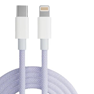 Cable trenzado Lightning a Tipo C de 20W con carga rápida para iPhone, iPad, iPod, cable de datos portátil de 1M con material tejido. - Product Image 5