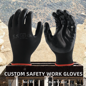 Custom Building Polyester <b>Knitted</b> Breathable Safety Work Nylon Nitrile Coated Palm Dipped Hand <b>Gloves</b> Size L for Industry - Product Image 2