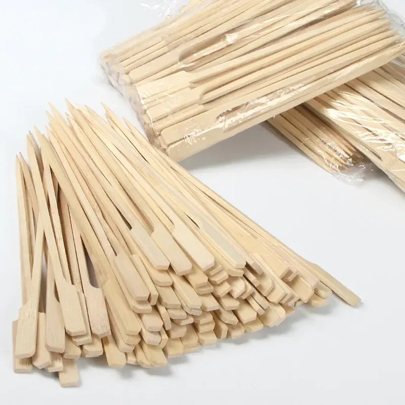 Tusuk sate dayung bambu barbeque sekali pakai ramah lingkungan 100% skewers bambu stik makanan ringan stik datar logo kustom tusuk sate