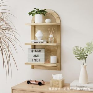 Étagère murale en bois avec dessus arqué pour rangement de salle de bain, 3 niveaux, finition naturelle, type de montage - Product Image 4