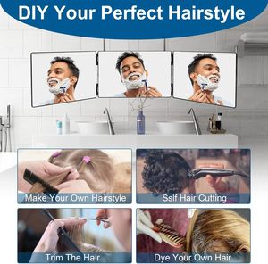 Miroir <span class=keywords><strong>de</strong></span> coiffure et <span class=keywords><strong>de</strong></span> maquillage triple à suspendre au mur/à la porte, rotation à 360 degrés, outil <span class=keywords><strong>de</strong></span> rasage et d'auto-coiffage DIY - Product Image 2