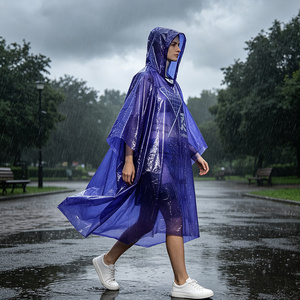Poncho de pluie jetable en PE imprimé sur mesure, violet, à capuche, imperméable, pour adulte, à usage unique, pour événements, festivals, promotion, OEM - Product Image 2