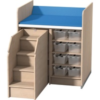 Table à langer Montessori avec 10 tiroirs et aide à l'escalade escamotable pour la garderie, la maternelle, la crèche, le mobilier de change pour bébé