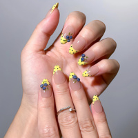 Ongles à presser en acrylique amande jaunes à pois 3D motif myrtille, personnalisables, vente en gros pour salons de manucure et fournisseurs de SPA