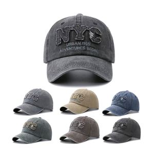 Retro NYC 3D Embroidered Baseball <b>Hat</b> 100% Cotton <b>Duck</b> Tongue Visor Washed Old Sun 6 Panel Cap - Product Image 1