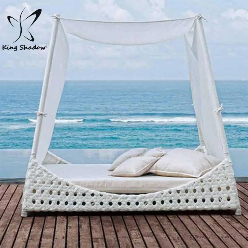 المنزل الباحة الشاطئ سميكة أثاث بمادة الراتان pyamdal شرنقة على شكل كرسي في الهواء الطلق الخوص سرير النهار للبيع
