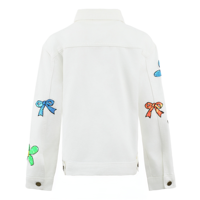 Chaquetas para Niñas, Chaqueta de Mezclilla Blanca con Lentejuelas, Apliques de Flores y Cintas, para Niñas Pequeñas y Grandes, Primavera-Otoño