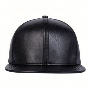 Hip Hop Hat Men's Street Versatile Black Leather <b>Flat</b> Brim Hat Fashionable <b>Cap</b> - Product Image 6