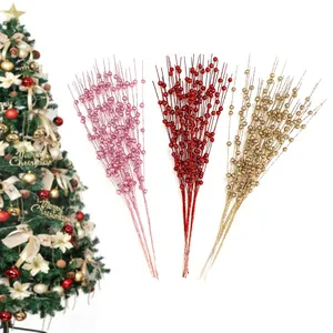 Árvore de Natal Decoração Artificial Glitter Berry Stem Ornamentos Glitter Twigs Branch Home Holiday Wedding Party Supplies