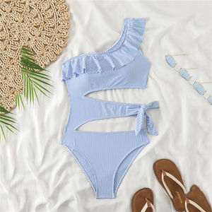 Traje de Baño de Dos Piezas con Estampado Animal para Mujer, con Volantes Sexys y un Hombro Descubierto, con Cinturón Ajustable, de Secado Rápido, para la Playa 2025 - Product Image 4