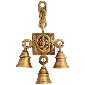 PARIJAT Handicraft Brass Wall Hanging Statue Om Ganesh Design for <b>Home</b> Office or <b>Temple</b> Decor Elegant Door Hanging Sculpture - Product Image 2